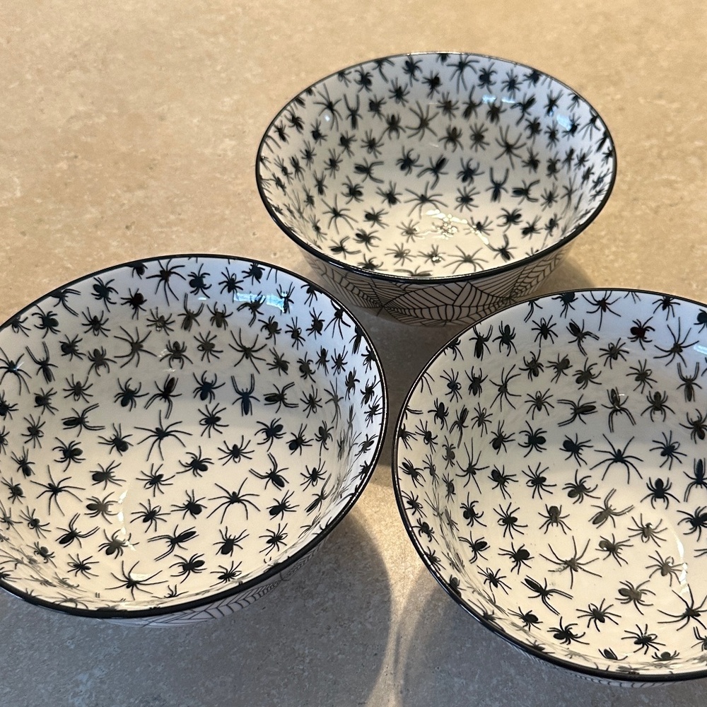 Coco + Lola Ceramic Halloween Spiderweb Bowls 6x6 Inch, Qty of 3